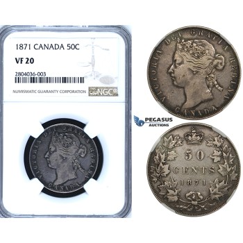 R688, Canada, Victoria, 50 Cents 1871, Silver, NGC VF20