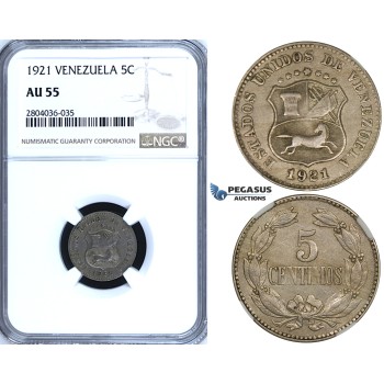 R708, Venezuela, 5 Centimos 1921, NGC AU55