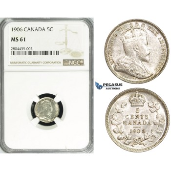 R711, Canada, Edward VII, 5 Cents 1906, Silver, NGC MS61
