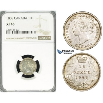 R712, Canada, Victoria, 10 Cents 1858, Silver, NGC XF45