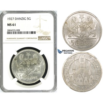 R714, Poland, Danzig, 5 Gulden 1927 (Marienkirche) Silver, NGC MS61