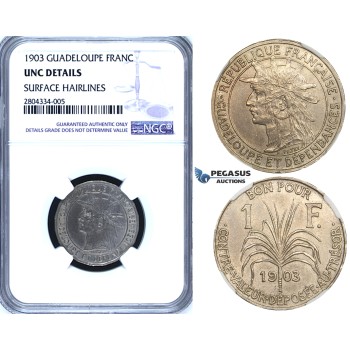 R720, Guadelupe, 1 Franc 1903, NGC UNC Details