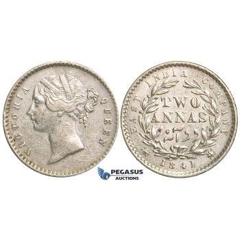 R73, East India Company, Victoria, 2 Annas 1841, Silver, Nice (Few marks)