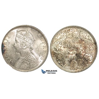 R74, India, Victoria, 1 Rupee 1891, Silver, Mint State (Few bag marks)