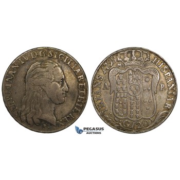 R742, Italy, Naples & Sicily, Ferdinand IV (I.) Piastra de 120 Grana 1799-PM, Naples, Silver, Toned gVF