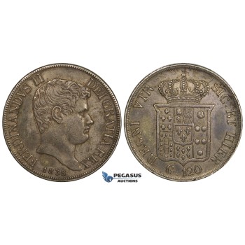 R743, Italy, Naples & Sicily, Ferdinand II, Piastra de 120 Grana 1838, Silver, Toned gVF