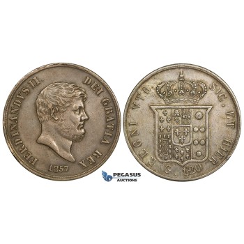 R744, Italy, Naples & Sicily, Ferdinand II, Piastra de 120 Grana 1857, Silver, Toned gVF