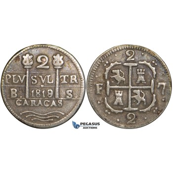 R745, Venezuela, 2 Reales 1819/8, Caracas, Silver, Toned VF (Possibly tooled)