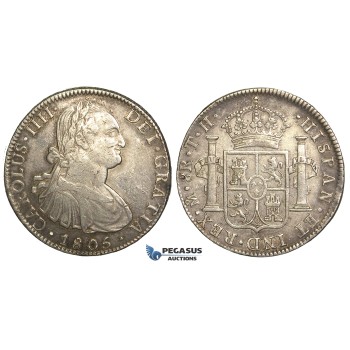 R75, Mexico, Charles IV, 8 Reales 1805 Mo TH, Mexico City, Silver, Toned w. Good Details!