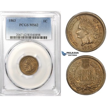 R751, United States, Indian Head Cent 1863, PCGS MS62