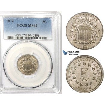 R752, United States, Shield Nickel (5C) 1872, PCGS MS62