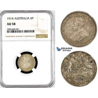 R765, Australia, George V, Sixpence (6P) 1914, Silver, NGC AU58