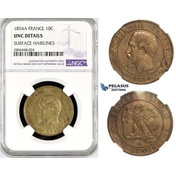 R778, France, Napoleon III, 10 Centimes 1854-A, Paris, NGC UNC Det.