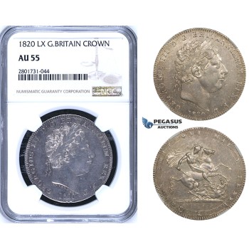 R780, Great Britain, George III, Crown 1820 LX, London, Silver, NGC AU55