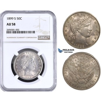 R795, United States, Barber Half Dollar (50C) 1899-S, San Francisco, Silver, NGC AU58
