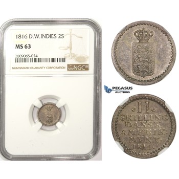 R806, Danish West Indies, 2 Skilling 1816, Silver, NGC MS63