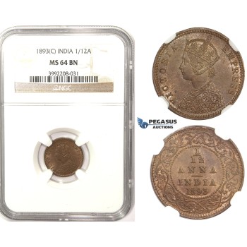 R812, India (British) Victoria, 1/12 Anna 1893 (C) Calcutta, NGC MS64RB