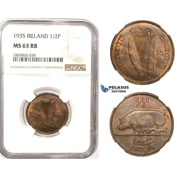 R813, Ireland, Half Penny 1935, NGC MS63RB