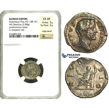 R82, Roman Empire,  Divus Antonius Pius (138-161 AD) AR Denarius (2.84g) Rome, Posthumous issue, struck 161 AD under Marcus Aurelius, DIVO PIO, NGC Ch XF
