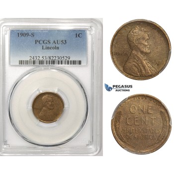 R832, United States, Lincoln Cent 1909-S, San Francisco, PCGS AU53