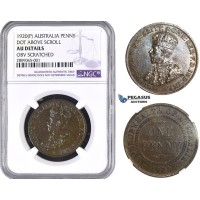 R835, Australia, George V, Penny 1920 (P) Dot Above Lower Scroll, NGC AU Det. Very Rare!