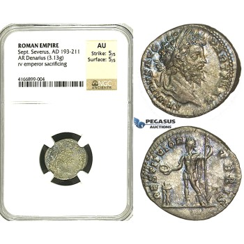 R84, Roman Empire, Septimius Severus (193-211 AD) AR Denarius (3.13g) Rome, 201 AD, NGC AU