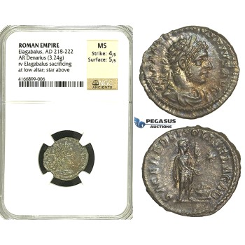 R85, Roman Empire, Elagabal (218-222 AD) AR Denarius (3.24g) Rome, 221-222 AD, SOLIS, NGC MS