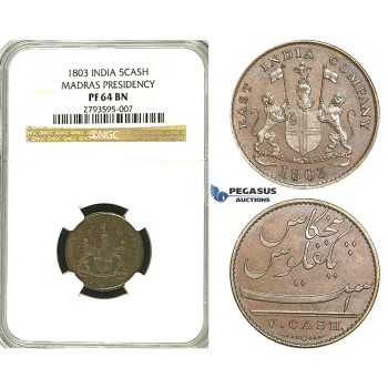 S26, East India Company, Madras Presidency, 5 Cash 1803, NGC PF64BN