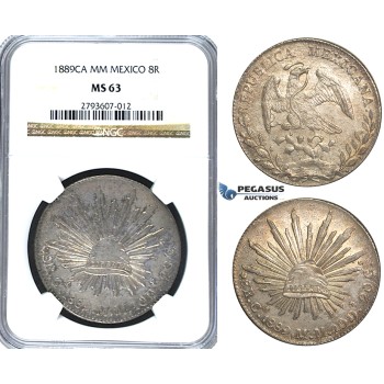 S30, Mexico, 8 Reales 1889 Ca MM, Chihuahua, Silver, NGC MS63 (Fine toning!)