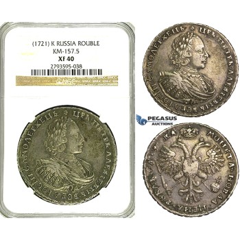 S50, Russia, Peter I, Rouble AѰКA (1721) K, Kadashevsky mint, Moscow, Silver, Bit. 422 (R) NGC XF40, Rare! Dark Old toning!