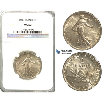 S92, France, Third Republic, 2 Francs 1899, Paris, Silver, NGC MS62