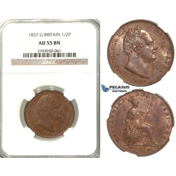 S98, Great Britain, William IV, 1/2 (Half) Penny 1837, NGC AU55BN
