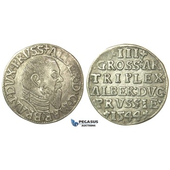 T001, Poland (for Prussia) Albrecht, 3 Groschen (Trojak) 1544, Silver (2.69g) VF