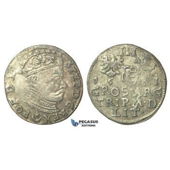 T002, Poland (for Lithuania) Stefan Bathory, 3 Groschen (Trojak) 1581, Vilnius, Silver (2.52g)
