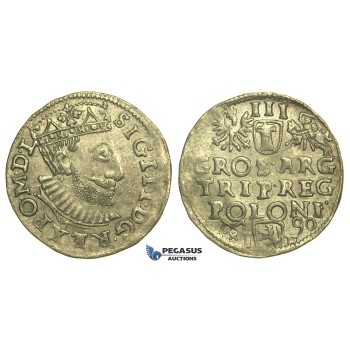 T11, Poland, Sigismund III, 3 Groschen (Trojak) 1590 I/F, Poznan (Posen) Silver (2.59g)