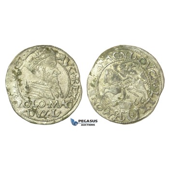T122, Poland (for Lithuania) Sigismund II Augustus, Groschen 1566-SA, Tykocin, Silver (1.34g) Very Rare!