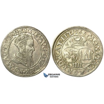 T128, Poland (for Lithuania) Sigismund II Augustus, 4 Groschen 1566-SA, Vilnius, Silver (3.85g)