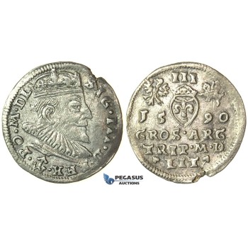T15, Poland (for Lithuania) Sigismund III, 3 Groschen (Trojak) 1590, Vilnius, Silver (1.89g)