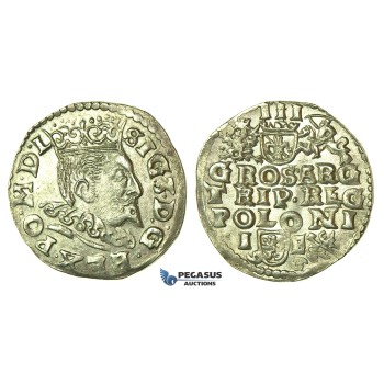 T212, Poland, Sigismund III, 3 Groschen (Trojak) 1596 I/F, Lublin, Silver (2.43g)