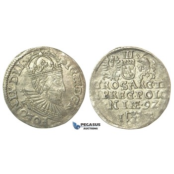 T26, Poland, Sigismund III, 3 Groschen (Trojak) 1592 I/F, Olkusz, Silver (2.32g)