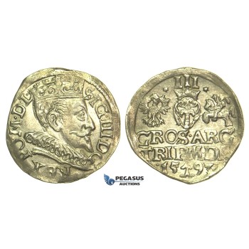 T28, Poland (for Lithuania) Sigismund III, 3 Groschen (Trojak) 1593, Vilnius, Silver (2.16g) aUNC