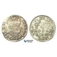 T77, Poland (for Lithuania) Stefan Bathory, 3 Groschen (Trojak) 1581, Vilnius, Silver (2.32g)
