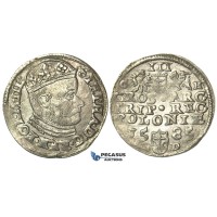 T87, Poland, Stefan Bathory, 3 Groschen (Trojak) 1585 G/H-I/D, Olkusz, Silver (2.39g) 