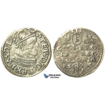 T88, Poland, Stefan Bathory, 3 Groschen (Trojak) 1585, Poznan (Posen) Silver (2.15g)