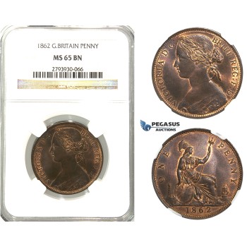 U02, Great Britain, Victoria, Penny 1862, NGC MS65BN