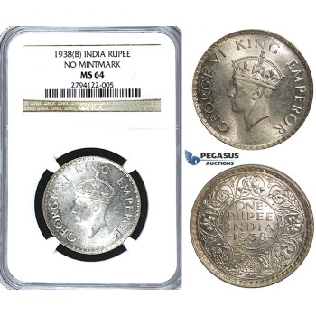 U39, India (British) George VI, Rupee 1938 (B) Bombay (No Mintmark) Silver, NGC MS64