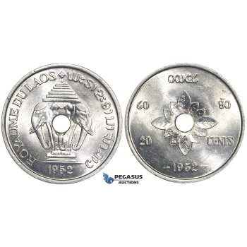U43, Laos, Sisavang Vong, 20 Cents 1952, aUNC