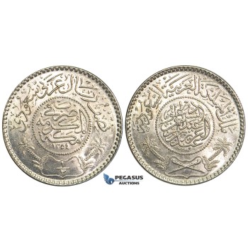 U59, Saudi Arabia, Abd Al-Aziz Bin Saud, 1/2 Riyal AH1354, Silver, UNC