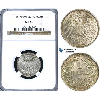U68, Germany, Wilhelm II, 1 Mark 1910-F, Stuttgart, Silver, NGC MS65