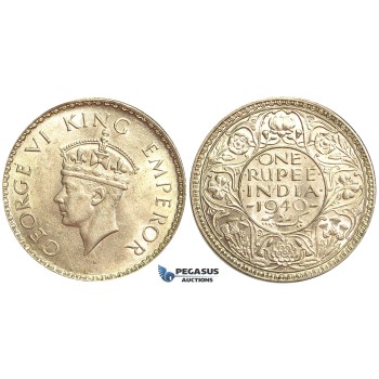 U76, India (British) George VI, Rupee 1940-B, Bombay, Mint State (Light hairlines)